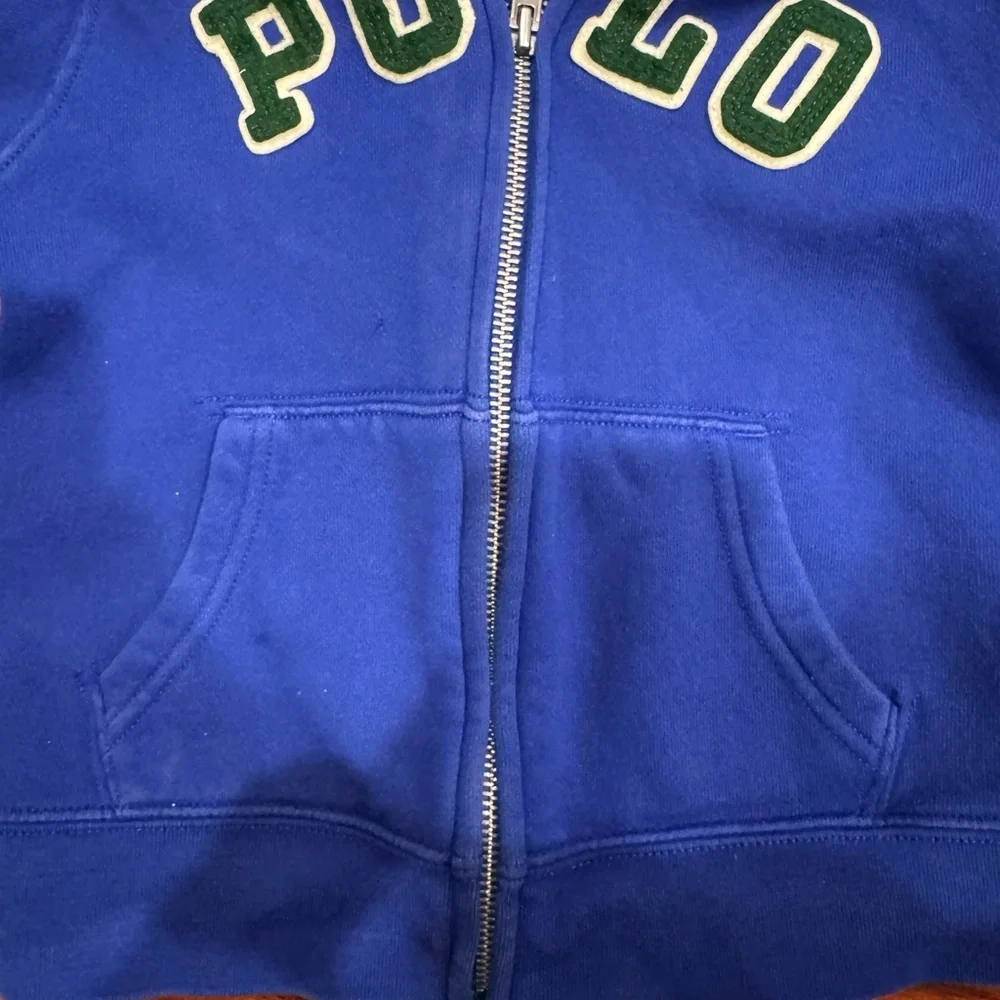 Ralph Lauren Blue and Green Kids Zip-Up Hoodie Size 5